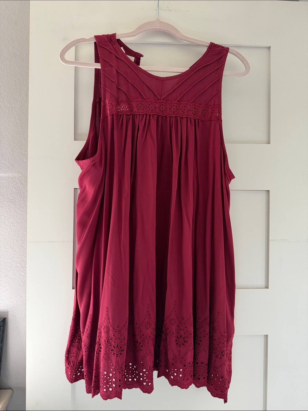 Maurices Sleeveless Eyelet Tunic in Berry